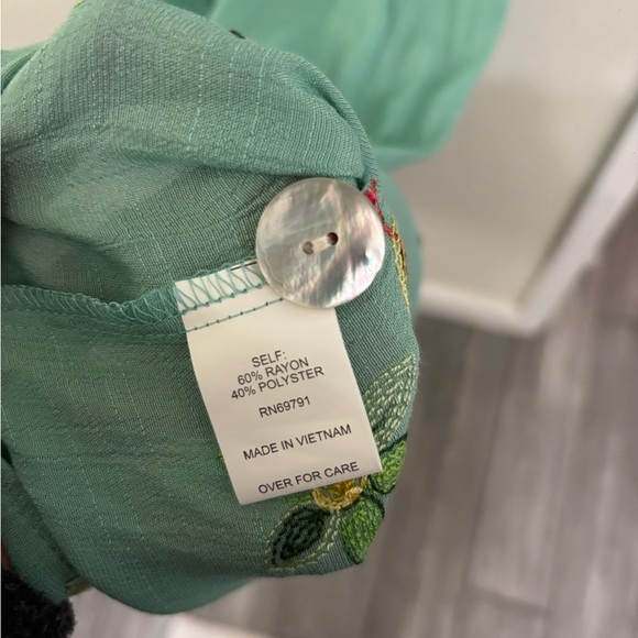 Anthropologie Fig and Flower Aqua Floral Embroidered Maxi Dress Button Front - Picture 4 of 12